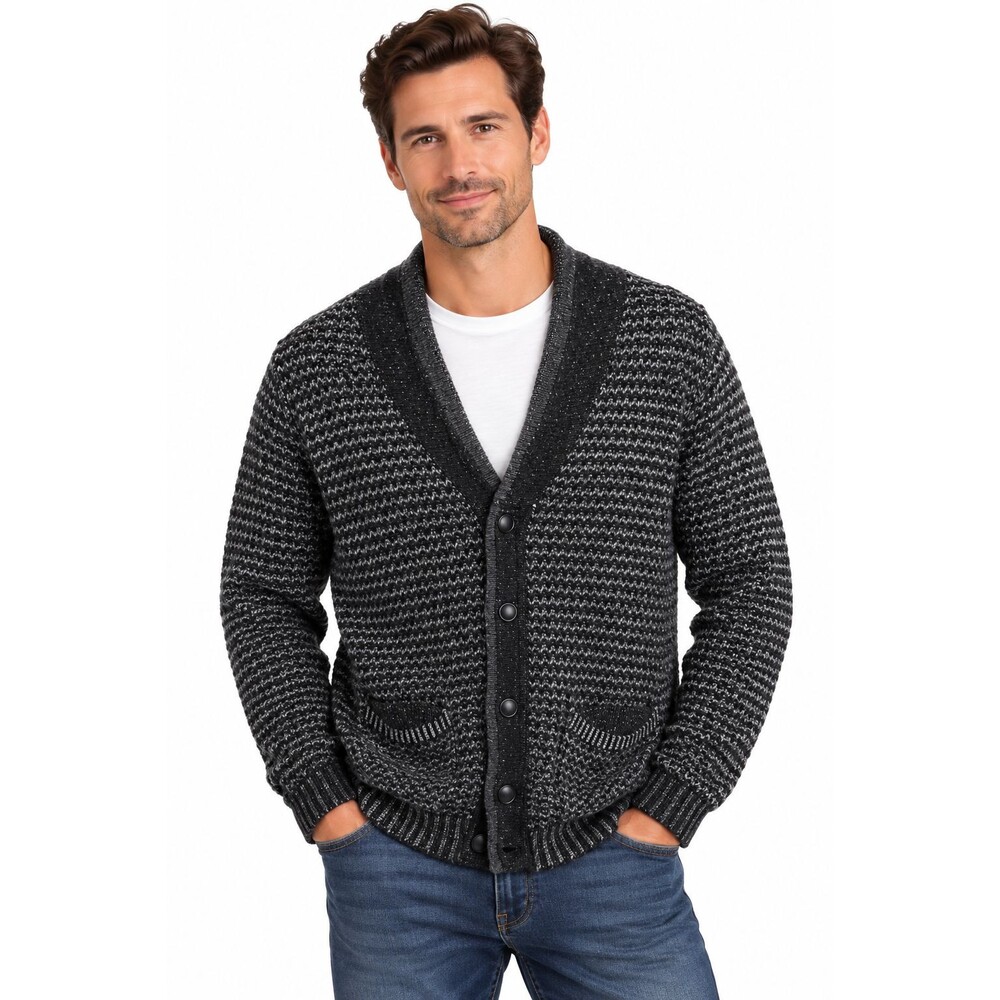 Rag & Bone Men's Cardigan Sweater Size Medium Shawl Collar Pockets Black Grey